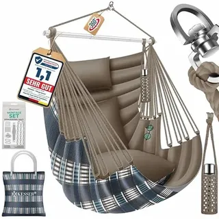 KESSER® Hängesessel Haiti 150kg Traglast, Hängestuhl 360° Drehung, Hängeschaukel Indoor-Outdoor UV-beständig & Wasserfest, Pflegeleicht, Inkl. 2 Kissen, Tragetasche, Flaschenhalter & Montage-Set