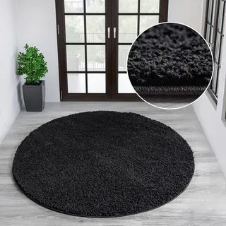 Teppich OTTO HOME "Viva rund" Gr. 10, schwarz, H:45mm Ø:190cm, Kunstfaser, Teppiche, Teppich, Uni-Farben, einfarbig, besonders weich und kuschelig, Wohnzimmer