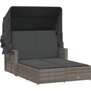 vidaXL Doppel-Sonnenliege mit Dach und Auflagen Grau Poly Rattan - Grau