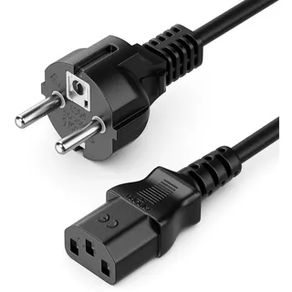 deleyCON 3,0m Kaltgerätekabel Netzkabel Stromkabel Kaltgeräte Strom Kabel Schutzkontakt Stecker Typ F (CEE 7/4) auf Kaltgerätekupplung C13 Buchse PC Computer Monitor Drucker Beamer - Schwarz