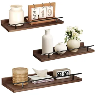 VINATO 3-Teiliges Wandregal Holz Aus Massivholz 40x15x4.5CM Für Küche Wohnzimmer Büro Schlafzimmer, Bücherregal, Braun