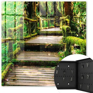 Tulup Schlüsselbox Schwarz 30x30 cm- Türöffnung nach rechts - Waldbrücke , Grün , Metall , Zeichen/Symbole/Nummern/Buchstaben , Rechteckig , 30x30x5 cm , Garderobe, Schlüsselkästen & Schlüsselboards