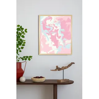 Bild mit Rahmen QUEENCE "Wanddeko in Pastell", rosa (farbe rahmen: braun), B:50cm H:70cm T:2,5cm, Holz, Papier, Plexiglas, Bilder, Bild mit Rahmen, Kunstdruck in Pastell mit einem Echtholzrahmen