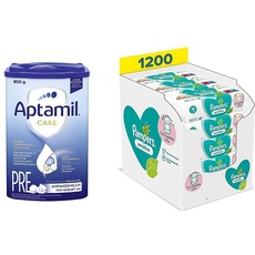Aptamil Care PRE – Anfangsmilch von Geburt an, Mit DHA, Nur Laktose & Pampers Sensitive Baby Feuchttücher, 1200 Tücher (15 x 80)