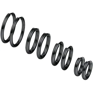PROSTEEL 4 Paare Creolen Ohrringe Set Huggie Kreolen Ohrringe Edelstahl Hoop Klappcreolen Ohr Piercing 10mm 14mm 16mm 20mm 4 Größe Set, schwarz