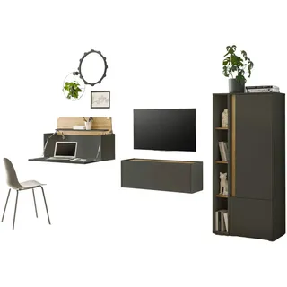 furn.design Wohnwand mit Sekretär in grau Eiche Wohnkombination Center 4-teilig 310 cm - grau