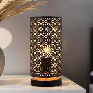 Marrakesch Tischlampe Nachttischlampe 25cm groß | Orientalische Deko Lampe im Wohnzimmer Schlafzimmer oder Kinderzimmer | Moderne Tischleuchte Tuza schwarz aus Metall mit E27 Fassung