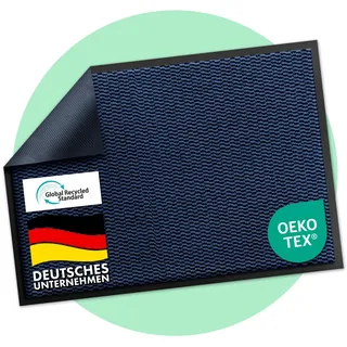 Floordirekt Premium Fußmatte für Eingangsbereich, 90x120cm Blau, Schmutzfangmatte für Innen und Außen, rutschfest & waschbar, Sauberlaufmatte für Flur, Teppich für Haustür, Sky Novo