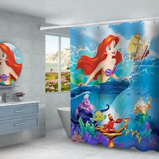 Mermaid Ariel Duschvorhänge Ursula Badezimmer Vorhang Shower Curtain mit 12 Ringen - Ariel Ursula - 180 x 200cm