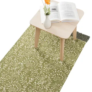 HOMELEVEL Teppich Läufer für Schlafzimmer - 80 x 150 cm - Teppich waschbar für Wohnzimmer - Waschbarer Läufer - Teppich Bedroom Carpet - Blumenprint Grün