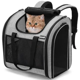 pecute Rucksack Hunde & Kleine Katzen 5kg, Katzentrage, Haustier Handtasche und Rucksack, Haustiertrage mit belüftetem Design, Faltbarer Haustiertrage-Rucksack für Hunde und Katzen, Grau