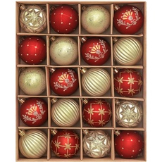 Valery Madelyn Weihnachtskugeln 20 Stück 6 CM Christbaumkugeln Kunststoff mit Aufhänger Luxuriöse Rot Gold Weihnachtskugeln Set für Weihnachtsdeko Thema Rot Gold