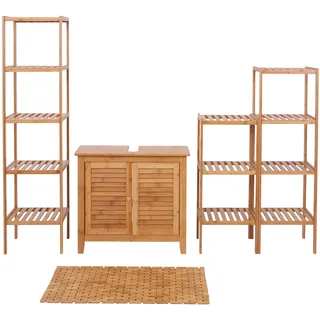 Badezimmerset HWC-B18, Komplett Badezimmer Badmöbel Badset Badschrank, Bambus