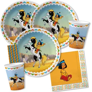 44-teiliges Party-Set - Indianer Yakari - Teller Becher Servietten Trinkhalme für 8 Kinder