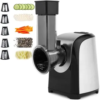 Coocheer Elektrischer Gemüsehobel, Elektrische Reibe mit 5 Raspel, Küche Gemüsehobel Edelstahl Salatschneider/Multifunktionsreibe Gemüse Raspel, E1