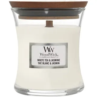 WoodWick Duftkerze mit knisterndem Docht | Mini-Sanduhr-Kerze White Tea & Jasmine | bis zu 20 Stunden Brennzeit | Perfekte Geschenke für Frauen