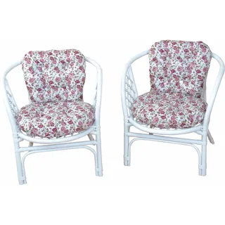 Home affaire Rattanstuhl »Rattansessel« () 2erSet aus Rattan mit Kissenauflage, im Röschendessin, Breite 66 cm, weiß