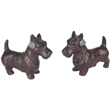 2er Set Skulptur Figur Gusseisen Terrier mit Kopfhörer