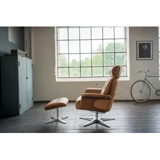 KAWOLA Relaxsessel Tosar Leder 83 x 110 x 89 cm Braun mit Hocker