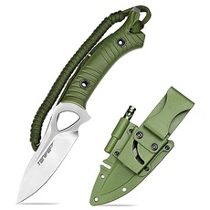 TONIFE Explorer Feststehendes Messer mit Scheide 8Cr14MoV Klinge Multifunktionales Überlebensmesser, Glasfaserverstärkter Nylongriff für Outdoor EDC Messer (Grün+Satin)
