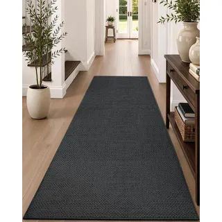 COLOR&GEOMETRY Fußmatte für den Innenbereich, 91 x 243 cm, Langer Teppichläufer für den Innenbereich, rutschfest, saugfähig, waschbar, Teppich für Innenbereich, Schlafzimmer, Küche (Grau)