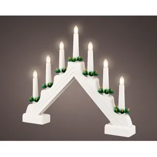 Lumineo LED-Kerzenbrücke Holz mit Batterie - Weiß, Grün