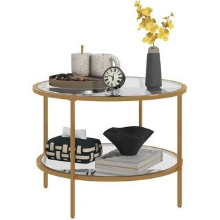 Homcom Beistelltisch, Gehärtetes Glas, Gold | Goldfarben , 60x43x60 cm , Wohnzimmer, Wohnzimmertische, Beistelltische