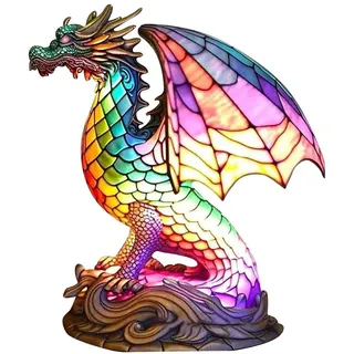 Sharplace Tier-Tischlampe, Retro-Tischlampe, Nachttischlampe, Schlafzimmerlampe, Schreibtischlampe, gebeiztes Harzlicht für Nachttisch-Arbeitszimmer-Dekoration, Drachen