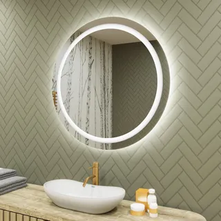 Spiegel mit Beleuchtung 80 cm- Rund Badezimmerspiegel mit LED Beleuchtung - Kaltweiß 6500K - LED Badspiegel Lichtspiegel OKR033 - Transparent