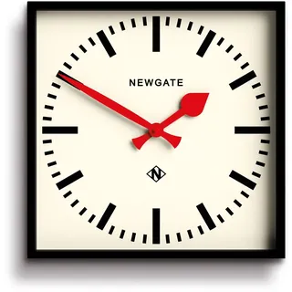 NEWGATE NEWGATE® Number Five wanduhr | Quadratische Retro inspiriert Moderne bahnhofsuhr | 40cm | Schwarz mit roten zeigern | Mid Century Stil für küche, Wohnzimmer oder büro