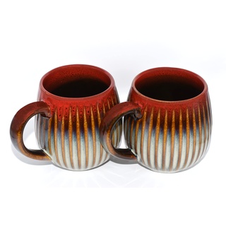 Saumo 2er Set 480 ml Hochwertige Handgefertigte Kaffeetassen aus Porzellan, Kaffee - Tasse in Modern Vintage Design große Kaffeebecher mit großem Henkel für Kaffee & Tee