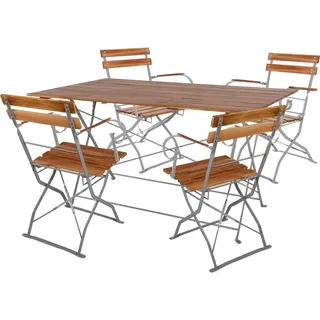 Mojawo Biergarten Set Klapptisch + 4 Klappstühle Armlehne Akazie 120x70cm
