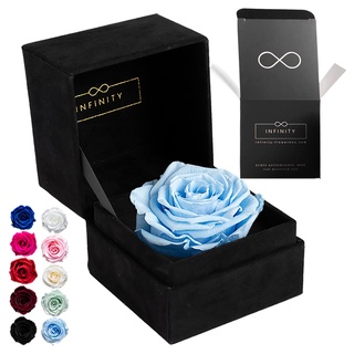 Infinity Flowerbox - 1 Echte Ewige Rose in aufklappbarer Rosenbox (3 Jahre haltbare konservierte Rose). Direkt in Geschenkbox als edles Geschenk für Frauen