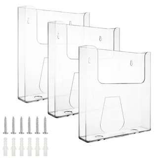 WOPPLXY 3 Stück Prospekthalter Wand A4, Flyerhalter mit Bohrlöchern, Transparent A4 Wandprospekthalter für Kataloge und Flyer