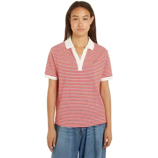 Tommy Hilfiger Damen Poloshirt Kurzarm Regular Fit, Rot (Mini Stp Fierce Red/ White), XS