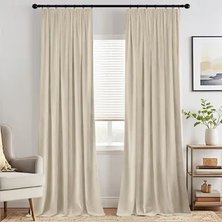 MIULEE Samtvorhang mit Kräuselband 2er Set 140X260 cm, Schöne Dicke und Schwere Wohnzimmer Schlafzimmer Deko Blickdichte Vorhänge, Beige Samt Gardinen Verdunkelung Thermovorhang Samt kräuselband