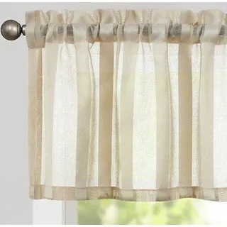 Transparenz-Vorhang mit Seilzug, gestreift, Landhausstil, Streifen, Voile, Küchenrollo, beige, 130 x 35 cm, Einzelstück - Beige