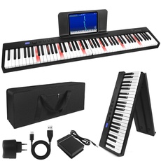 Kmise Klapppiano, Electric Keyboard 88 Tasten Halbgewichtete Digital Keyboard Klavier Bluetooth Faltbare Tastatur mit MIDI Sustain Pedal, Notenblatt Halter, Tragetasche