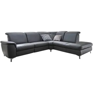 Cantus Ecksofa , Anthrazit , Metall , Echtleder , Color-Finish-Leder , Ottomane rechts, L-Form , 292x242 cm , Goldenes M , Rückenfutter , Wohnzimmer, Sofas & Couches, Sofas, Ledersofas