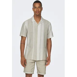 Kurzarmhemd ONLY & SONS "ONSCAIDEN SS STRIPE LINEN RESORT NOOS", Herren, Gr. M, N-Gr, grün (vintage khak), Web, Obermaterial: 55% Baumwolle, 45% Leinen, unifarben, Basic, regular fit, Hemden Kurzarmhemd