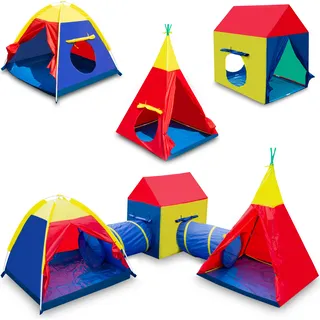 COIL Kinderspielzelt, Kinderzelt, 5-in-1 Spielzelt, Kinderzelt mit Krabbeltunnel, Tipi, Teilhaus, Spielhaus, für Kinder ab 3 Jahren, mehrfarbig