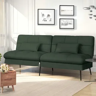 COMHOMA Sofa Schlafsofa mit Schlaffunktion, überzug Futon Klappsofa, Bettcouch, ecksofa, Couch Gästebett, 3-Sitzer Sofa, mit verstellbare Rückenlehne - Grün