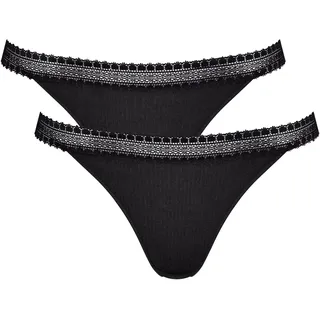 SLOGGI Tanga GO Ribbed (2er Pack) weiche, Baumwollmischung, Spitzenbesatz, bequem schwarz XS