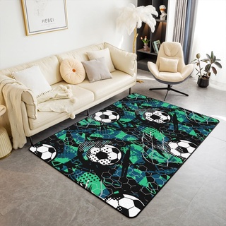 Loussiesd Fußball Wohnzimmer Teppiche Kinder Fußball Ball Spiel Akzent Teppich Rugby Sport Dekor Teppich Urban Ball Sport Raum Dekor Indoor Bodenmatte Teppich 100x150cm