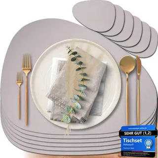 Mahewa® 6er Set Premium Tischset aus Kunstleder - Platzset abwaschbar und wasserdicht - Platzdeckchen Telleruntersetzer in Lederoptik (Taupe, Oval)
