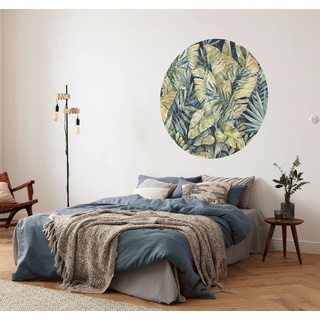 Komar DOT runde und selbstklebende Vlies Fototapete - Feuilles Tropicales - Ø Durchmesser 125 cm - Palmen, Tapete, Wandtattoo, Schlafzimmer, Wohnzimmer, Wanddeko - D1-090