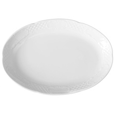 HENDI Platte, Oval, Verstärkte Kanten, hochwertige Glasur, Hohe Schlag- und Verschleißfestigkeit, geeignet für Mikrowelle, Geschirrspüler, 330x225mm, Weiß Porzellan