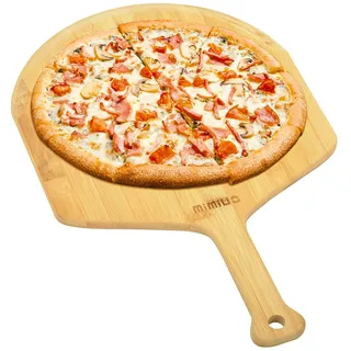 Mimiuo pizzaschaufel aus Bambus, Pizzaschieber mit Faltbarer Holzgriff für einfache Lagerung, Schneidebrett für Gemüse und Obst