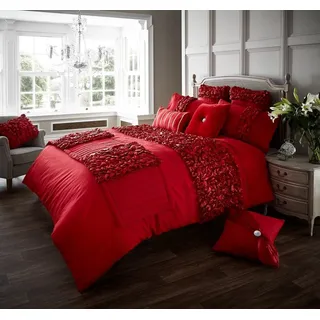 Gaveno Cavailia Fancy Rüschen Bettwäsche-Set für Einzelbett, Weiß, rot, Matching Runner