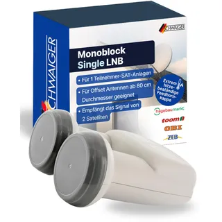 Schwaiger Monoblock Single LNB I Low Noise Blockconverter für 1 Teilnehmer I für den Empfang von 2 Satelliten I witterungsbeständig & robust für störungsfreien SAT-Empfang I Satellitenschüssel-Zubehör